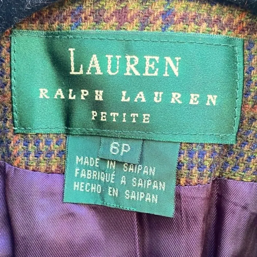 Ralph Lauren single breasted lambswool brown lined plaid blazer Sz 6P - EUC! - Picture 4 of 6